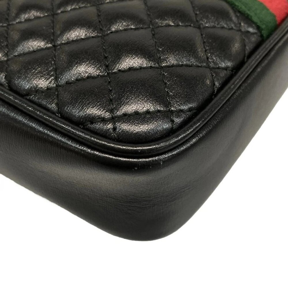 GUCCI GG Marmont/Sherry 536441 Black Green Red Leather Canvas Shoulder Bag - Picture 6 of 14